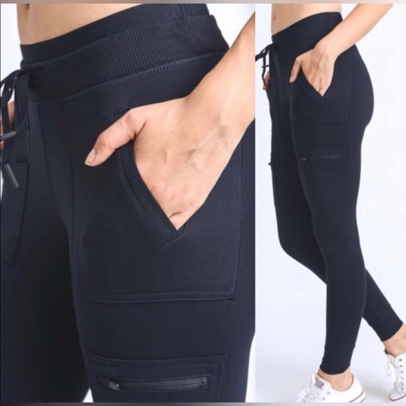 Mono B Pants - MONO B Skinny Cargo Moto Hybrid Joggers Leggings Black Medium M